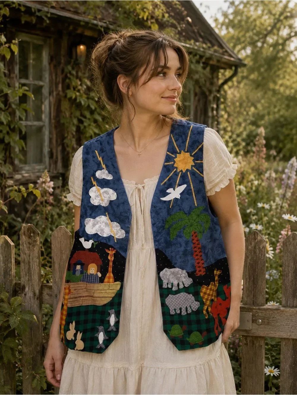 Vintage Handmade Noah’s Ark 3D Wearable Art Vest Christian Religious Artsy Boho
